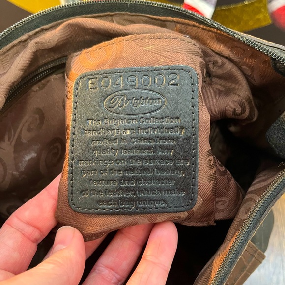 Brighton Vintage Black and Croc Embossed Brown Leather Handbag - Picture 9 of 10